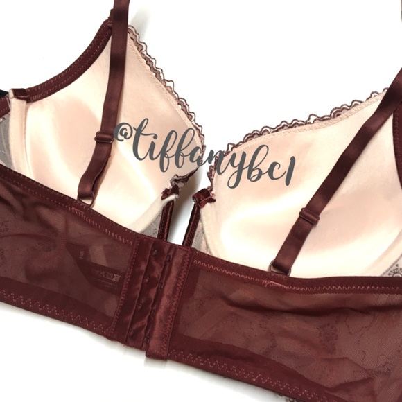 Cream & Maroon Long Line Floral Lace Push Up Bra - Picture 5 of 7